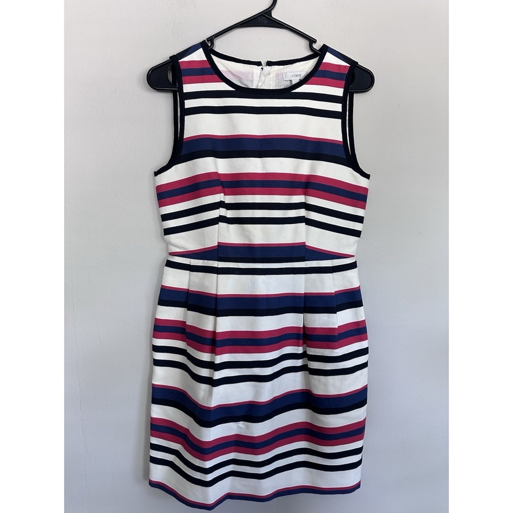 J.Crew Size 4 Red White Blue Tailored Sleeveless Americana Preppy Striped Dress